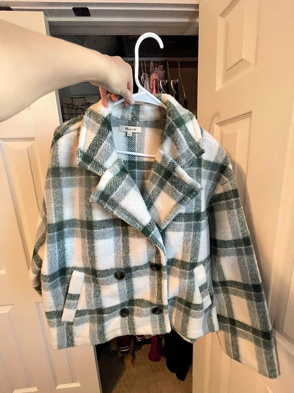 Madewell Jacquard Double-Breasted Crop Blazer in Plaid